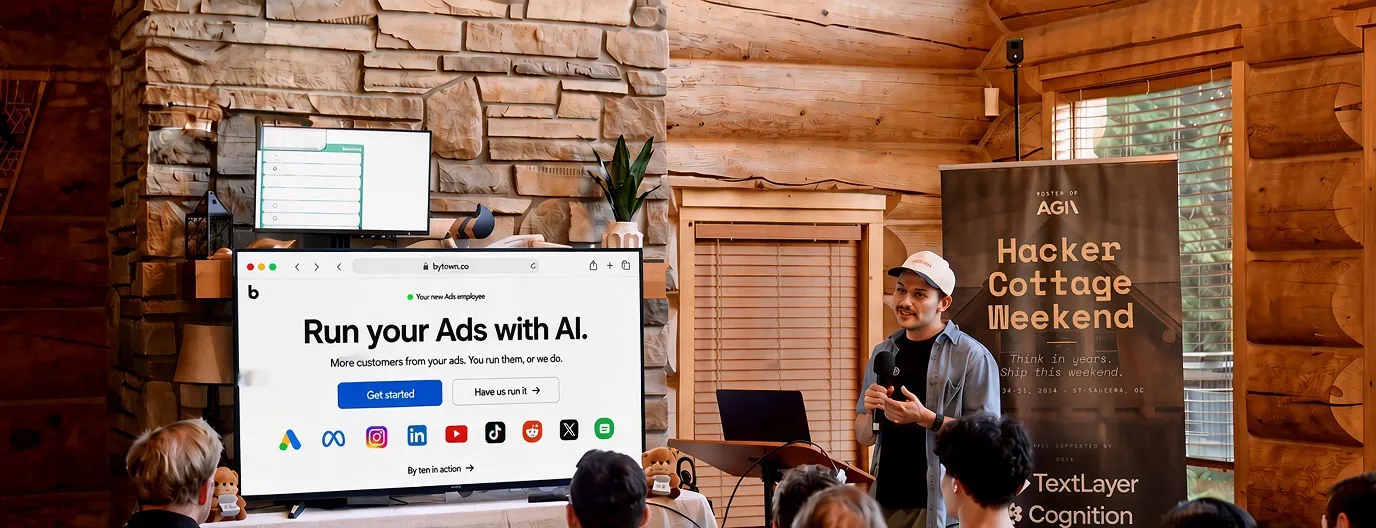 Bytown on screen during a demo, showing Run your Ads with AI